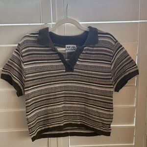 Vintage Striped Brown Cropped Knit Shirt